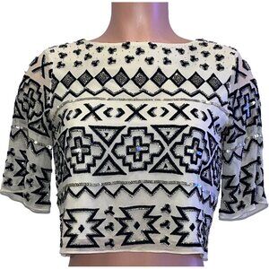 285. Alice + Olivia Geometric Crop Top Cream US 4